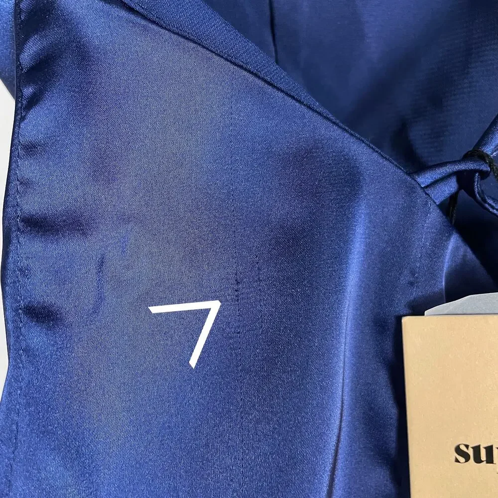 Superdown Frida Side Slit Dress Navy Blue Midi‎ Satin Sleeveless Sz M